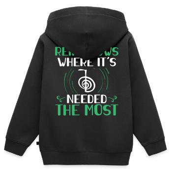 Reiki - Kinder Premium Organic Zip Hoodie - Schwarz - Hinten - AI Model Kid Male (0cm)