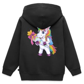 Niedliches Einhorn Zuckertüte Geschenk Einschulung - Kinder Premium Organic Zip Hoodie - Schwarz - Hinten - AI Model Kid Male (0cm)