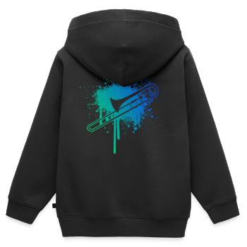 Brass Instrument Men’s Brass Band Femmes - Sweat Premium à capuche zippé enfant bio - noir - Dos - AI Model Kid Male (0cm)
