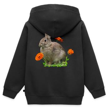 Hase Osterhase Ringelblume - Kinder Premium Organic Zip Hoodie - Schwarz - Hinten - AI Model Kid Male (0cm)