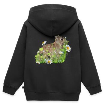 Hase weiße Blumen - Kinder Premium Organic Zip Hoodie - Schwarz - Hinten - AI Model Kid Male (0cm)