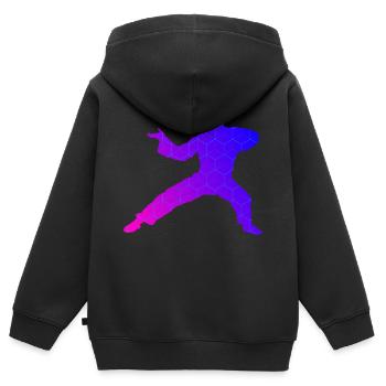 Kung Fu Femmes Arts Martiaux Hommes Kungfu Wushu - Sweat Premium à capuche zippé enfant bio - noir - Dos - AI Model Kid Male (0cm)