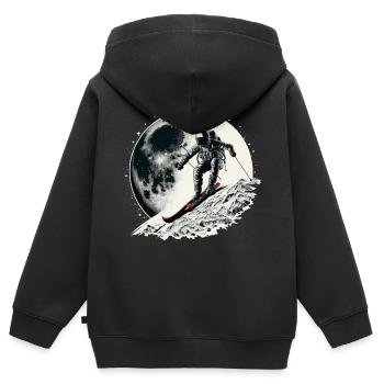 Ski Astronomisch - Skifahrer auf dem Mond - Kinder Premium Organic Zip Hoodie - Schwarz - Hinten - AI Model Kid Male (0cm)