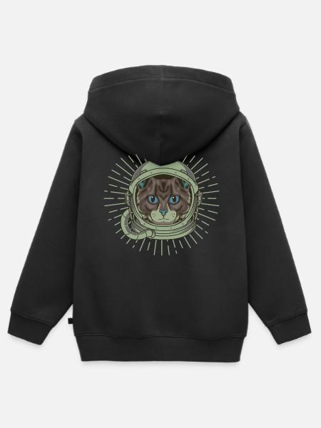 Cat Spaceman - Kinder Premium Organic Zip Hoodie - Schwarz