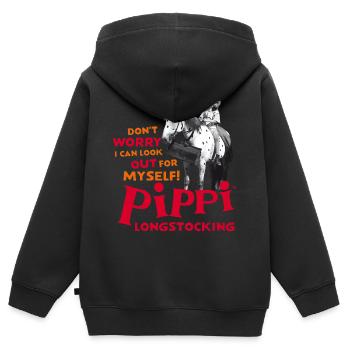 Fifi Brindacier Don't Worry Avec Petit Oncle - Sweat Premium à capuche zippé enfant bio - noir - Dos - AI Model Kid Male (0cm)