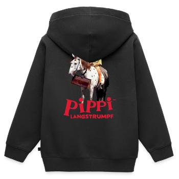 Pippi Langstrumpf Pippi Reitet Auf Kleiner Onkel - Kinder Premium Organic Zip Hoodie - Schwarz - Hinten - AI Model Kid Male (0cm)