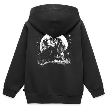 Dackel im Mondlicht - Kinder Premium Organic Zip Hoodie - Schwarz - Hinten - AI Model Kid Male (0cm)