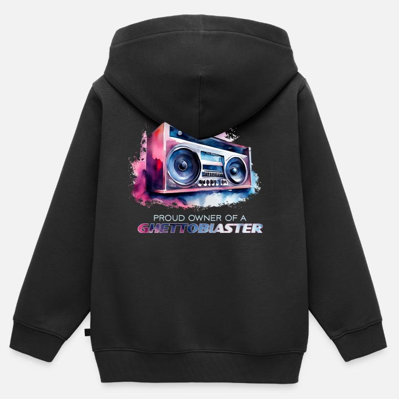 80er 90er Retro Ghettoblaster Vintage Audio Design - Kinder Premium Organic Zip Hoodie - Schwarz