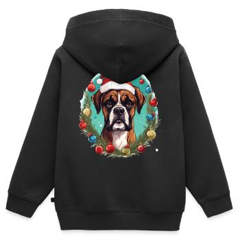 A dog of the Boxer breed in the Christmas atmosphere - Kids Premium Organic Zip-up Hoodie - black - Back - AI Model Kid Male (0cm)