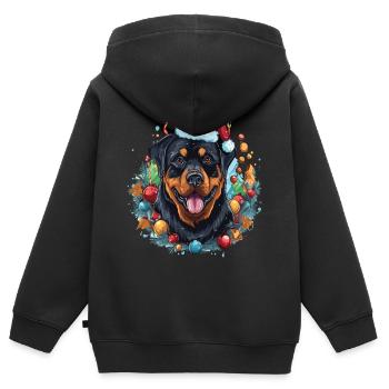 Ein Rottweilerhund feiert Weihnachten - Kinder Premium Organic Zip Hoodie - Schwarz - Hinten - AI Model Kid Male (0cm)