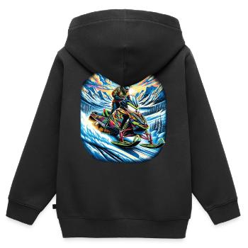Une motoneige colorée dans un paysage montagneux - Sweat Premium à capuche zippé enfant bio - noir - Dos - AI Model Kid Male (0cm)