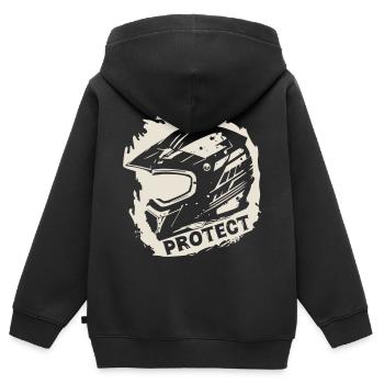 Protect - Schutzhelm [Weiß] - Kinder Premium Organic Zip Hoodie - Schwarz - Hinten - AI Model Kid Male (0cm)