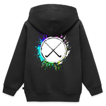 Feldhockey symbol bunt - Kinder Premium Organic Zip Hoodie - Schwarz - Hinten - AI Model Kid Male (0cm)