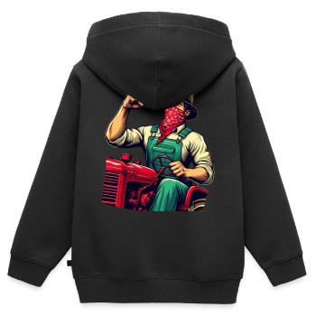 Tracteur Vintage Révolutionnaire Rural - Sweat Premium à capuche zippé enfant bio - noir - Dos - AI Model Kid Male (0cm)
