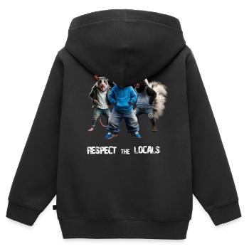 RESPEKTIERE DIE EINHEIMISCHEN - WASCHBÄR, POSSUM UND STINKTIER - Kinder Premium Organic Zip Hoodie - Schwarz - Hinten - AI Model Kid Male (0cm)