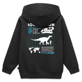 Fiche d’information sur l’Iguanodon - Sweat Premium à capuche zippé enfant bio - noir - Dos - AI Model Kid Male (0cm)
