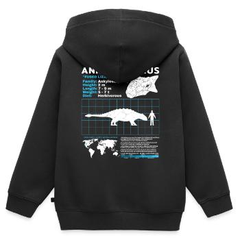 Fiche d’information sur l’Ankylosaurus - Sweat Premium à capuche zippé enfant bio - noir - Dos - AI Model Kid Male (0cm)