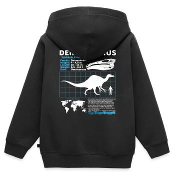 Fiche d’information de Deinocheirus - Sweat Premium à capuche zippé enfant bio - noir - Dos - AI Model Kid Male (0cm)