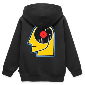 Vinyl-Album-Kopf-Cartoonporträt - Kinder Premium Organic Zip Hoodie - Schwarz - Hinten - AI Model Kid Male (0cm)