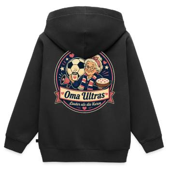 Oma Ultras - Kinder Premium Organic Zip Hoodie - Schwarz - Hinten - AI Model Kid Male (0cm)