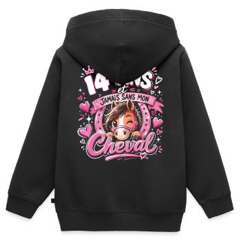 Cheval 14 Ans Anniversaire Ado Poney - Sweat Premium à capuche zippé enfant bio - noir - Dos - AI Model Kid Male (0cm)