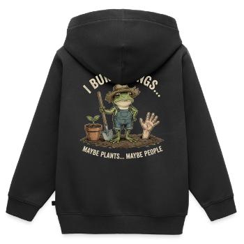 I Bury Things Maybe Plants Maybe People – Frosch - Kids Premium Organic Zip-up Hoodie - black - Back - AI Model Kid Male (0cm)