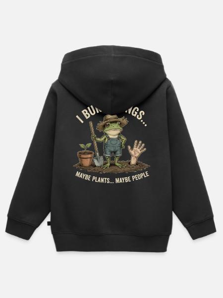 I Bury Things Maybe Plants Maybe People – Frosch  - Kinder Premium Organic Zip Hoodie - Schwarz