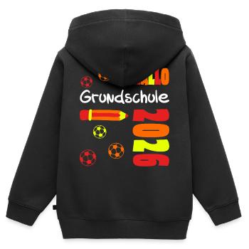 Hallo Grundschule 2026 Fußball neon - Kinder Premium Organic Zip Hoodie - Schwarz - Hinten - AI Model Kid Male (0cm)
