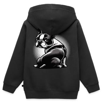 Boston Terrier Propriétaire de Boston Terrier Bostie - Sweat Premium à capuche zippé enfant bio - noir - Dos - AI Model Kid Male (0cm)