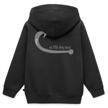 Essen, Fischen, Schlafen, Wiederholen (7) - Kinder Premium Organic Zip Hoodie - Schwarz - Hinten - AI Model Kid Male (0cm)