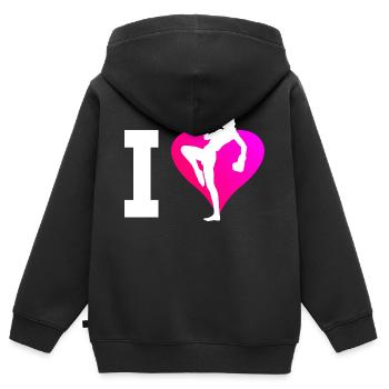 Kickboxing Hommes Femmes Kickboxing Boxe Kickboxing - Sweat Premium à capuche zippé enfant bio - noir - Dos - AI Model Kid Male (0cm)