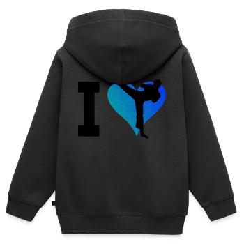 Boxe féminine Kickboxing Kickboxing Kickboxing - Sweat Premium à capuche zippé enfant bio - noir - Dos - AI Model Kid Male (0cm)