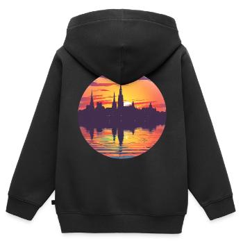 Horizon de Wiesbaden - Sweat Premium à capuche zippé enfant bio - noir - Dos - AI Model Kid Male (0cm)