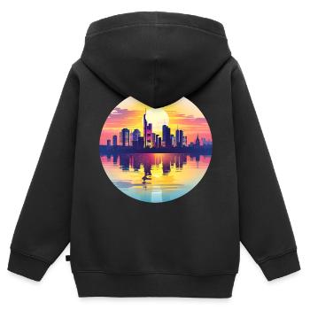 Horizon de Francfort - Sweat Premium à capuche zippé enfant bio - noir - Dos - AI Model Kid Male (0cm)