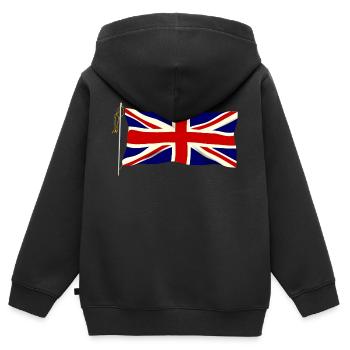 Winkende Union Jack Flagge - Kinder Premium Organic Zip Hoodie - Schwarz - Hinten - AI Model Kid Male (0cm)