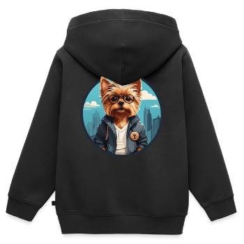 Yorkshire Yorkshire Terrier cool avec lunettes de soleil - Sweat Premium à capuche zippé enfant bio - noir - Dos - AI Model Kid Male (0cm)