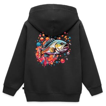 Barsch im bunten Farbkreis mit bunten Luftblasen - Kinder Premium Organic Zip Hoodie - Schwarz - Hinten - AI Model Kid Male (0cm)