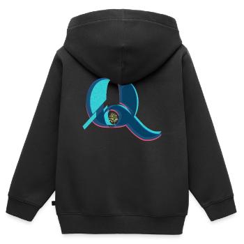 Q von liod - Kinder Premium Organic Zip Hoodie - Schwarz - Hinten - AI Model Kid Male (0cm)