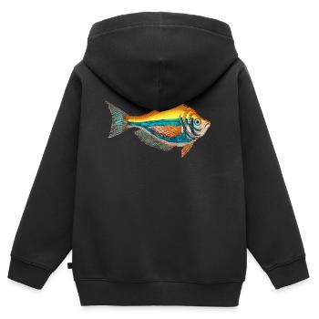 Fischerglück - Anglerglück - Bunter Fisch - Kinder Premium Organic Zip Hoodie - Schwarz - Hinten - AI Model Kid Male (0cm)