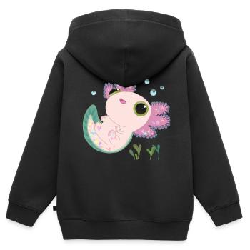 Axolotl doux - Sweat Premium à capuche zippé enfant bio - noir - Dos - AI Model Kid Male (0cm)