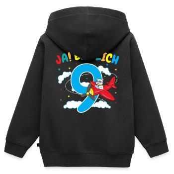 9. Geburtstag Katze Flugzeug Flieger Geschenk - Kinder Premium Organic Zip Hoodie - Schwarz - Hinten - AI Model Kid Male (0cm)