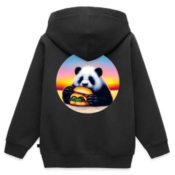 Panda au Cheeseburger Sunset - Sweat Premium à capuche zippé enfant bio - noir - Dos - AI Model Kid Male (0cm)