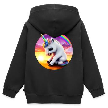 Einhorn traurig Regenbogen - Kinder Premium Organic Zip Hoodie - Schwarz - Hinten - AI Model Kid Male (0cm)