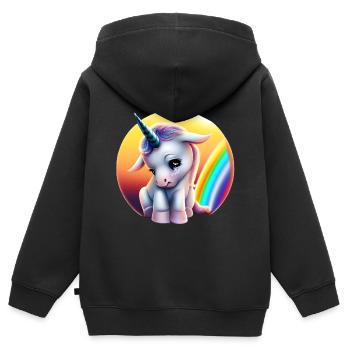 Depression Einhorn traurig Regenbogen - Kinder Premium Organic Zip Hoodie - Schwarz - Hinten - AI Model Kid Male (0cm)