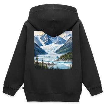 Glacier, Glace, Paysage, Alaska - Sweat Premium à capuche zippé enfant bio - noir - Dos - AI Model Kid Male (0cm)