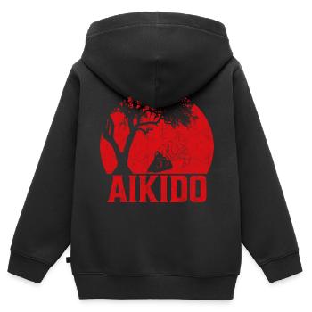 Aïkido - Sweat Premium à capuche zippé enfant bio - noir - Dos - AI Model Kid Male (0cm)