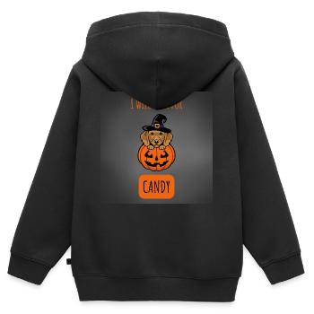 HALLOWEEN - Chien - Sweat Premium à capuche zippé enfant bio - noir - Dos - AI Model Kid Male (0cm)