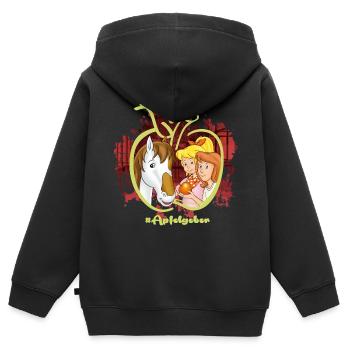 Bibi und Tina mit Topsy Apfelgeber - Kinder Premium Organic Zip Hoodie - Schwarz - Hinten - AI Model Kid Male (0cm)