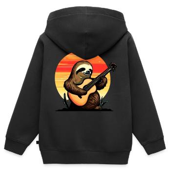 Musikalisches Faultier - Kinder Premium Organic Zip Hoodie - Schwarz - Hinten - AI Model Kid Male (0cm)