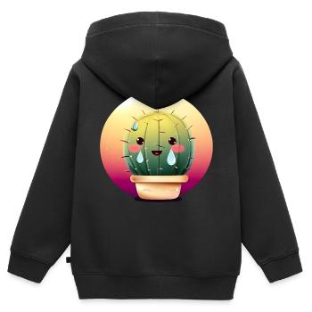 Transpiration du cactus au coucher du soleil - Sweat Premium à capuche zippé enfant bio - noir - Dos - AI Model Kid Male (0cm)